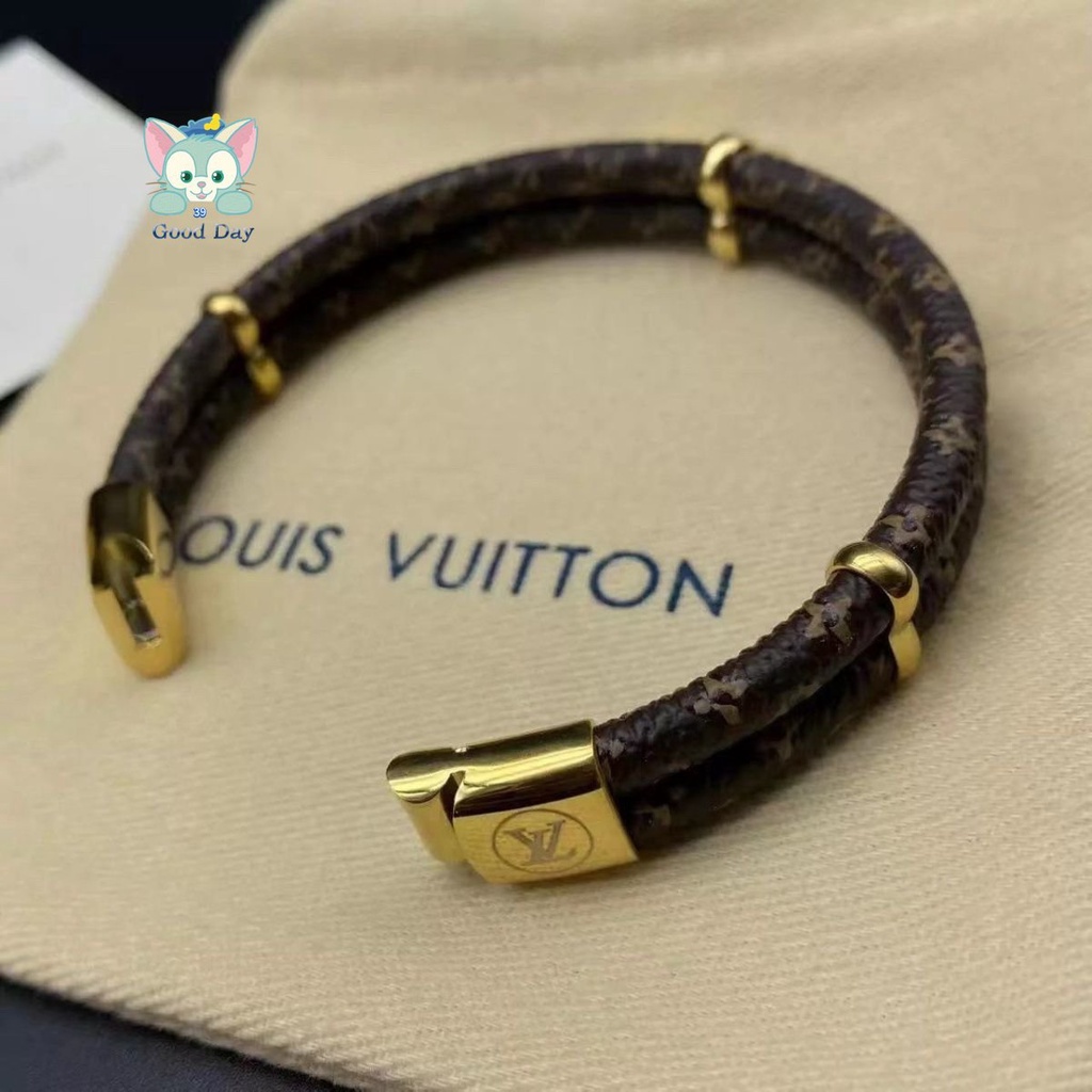 LOUIS VUITTON Vòng Tay Da pu Hai Lớp Khóa Họa Tiết LV Thời Trang 2023 Dành Cho Nam Và Nữ 86119