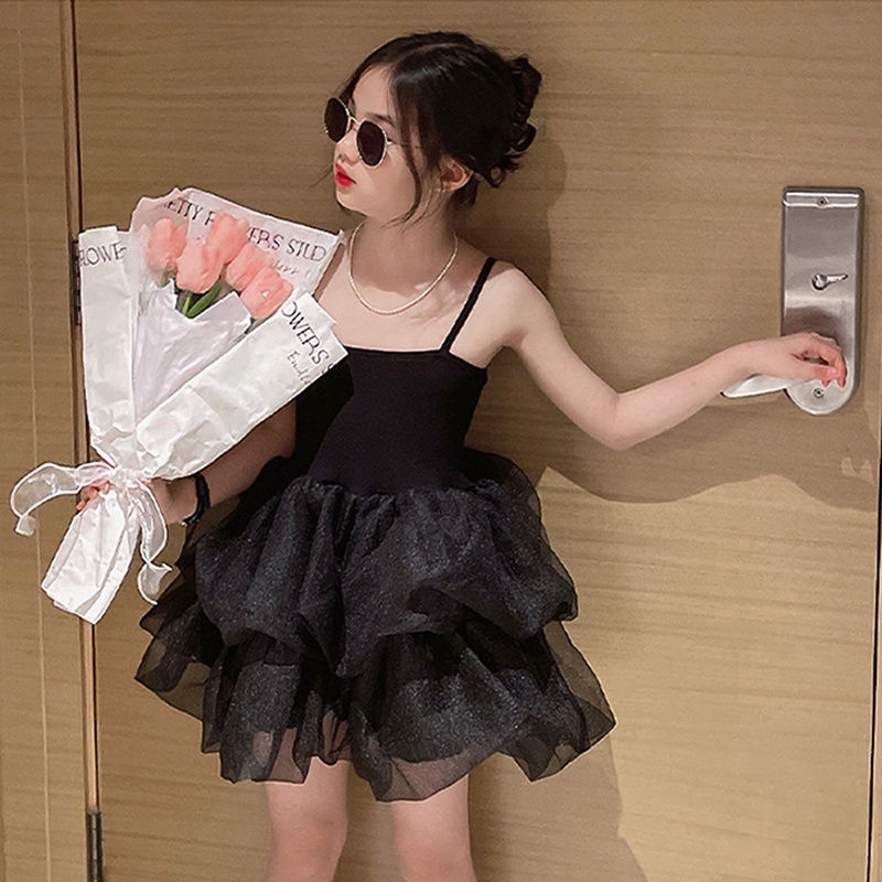 Đầm Công Chúa Hai Dây Mùa Hè 2023 Phối Lưới Cho Bé Gái 3-8 Tuổi