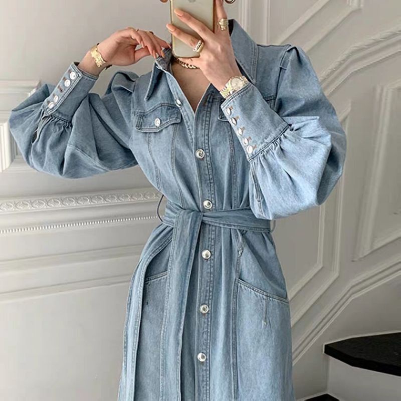 Váy bò dài thắt eo - Hàng Quảng Châu