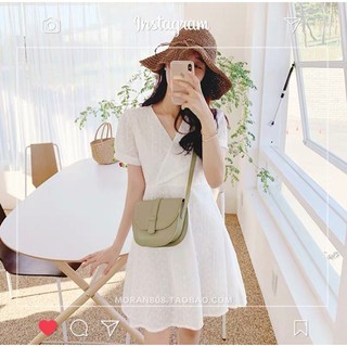 [Order ] Váy cổ V đắp chéo trắng ren (Ảnh thật cuối)