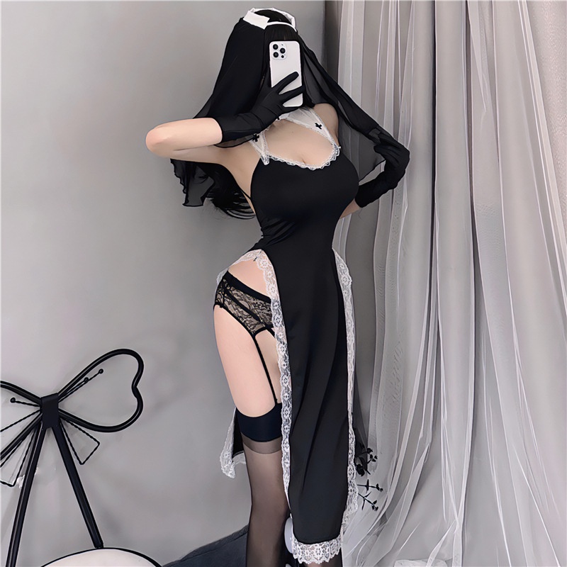 Cosplay nữ tu sĩ xẻ tà sexy gợi cảm trang phục ma sơ valak kèm chip lọt khe cám dỗ / không kèm găng tay BIKI HOUSE N798 | BigBuy360 - bigbuy360.vn