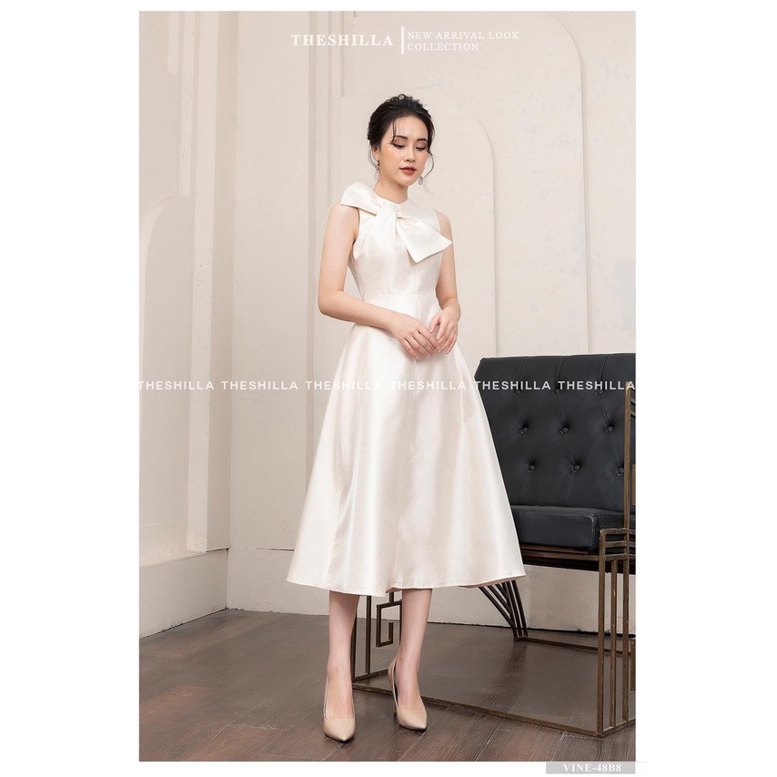 [3.3 Sales Freeship] Đầm công chúa, đầm trắng dáng xòe sát nách đính nơ cổ chất tapda đi tiệc phong cách Hàn Quốc mtb