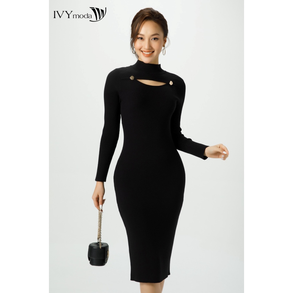 Đầm len ôm cổ cut-out nữ IVY moda MS 42B8849