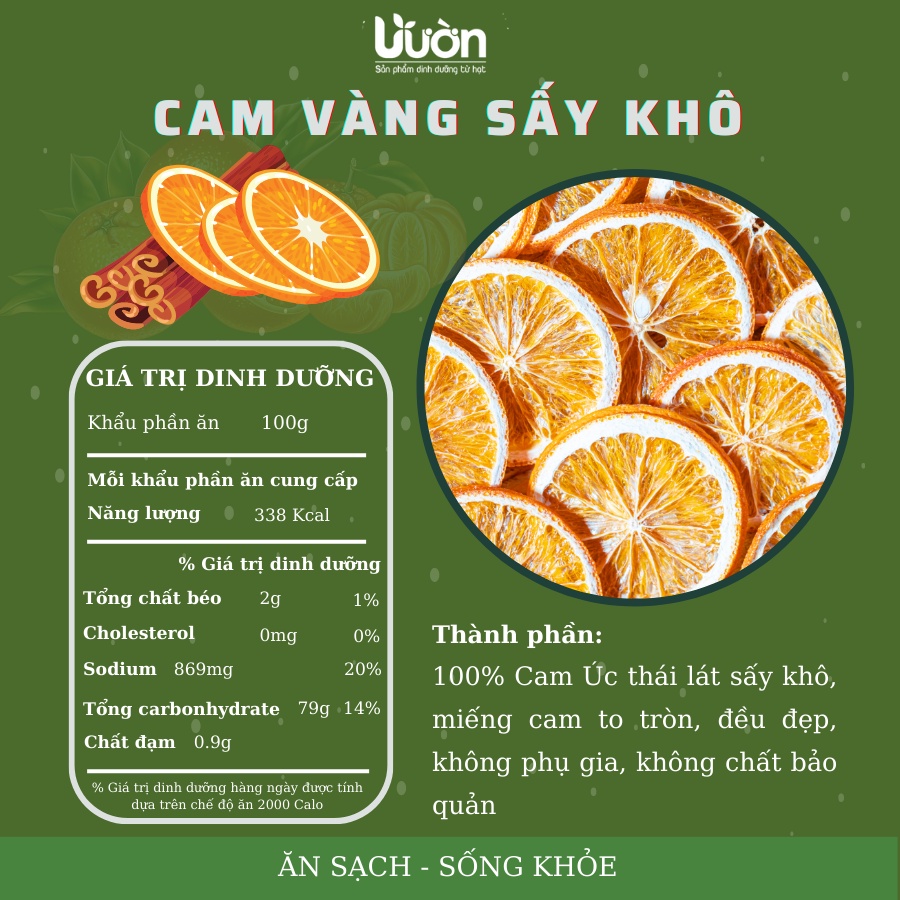 CAM VÀNG THÁI LÁT SẤY KHÔ TO TRÒN, PHA TRÀ CAM QUẾ, NƯỚC DETOX GIẢM CÂN, TRANG TRÍ, DECOR PHÒNG 100GR - VƯỜN ORGANIC