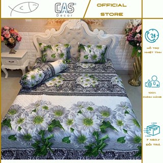 Bộ chăn ga gối cotton poly cas decor - hình cúc xanh đủ size