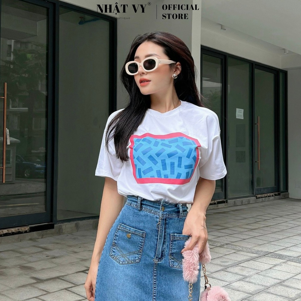 Áo thun nữ Nhật Vy basic in hình hoạ tiết phù hợp đi chơi dạo phố công sở cafe sang chảnh - D2637