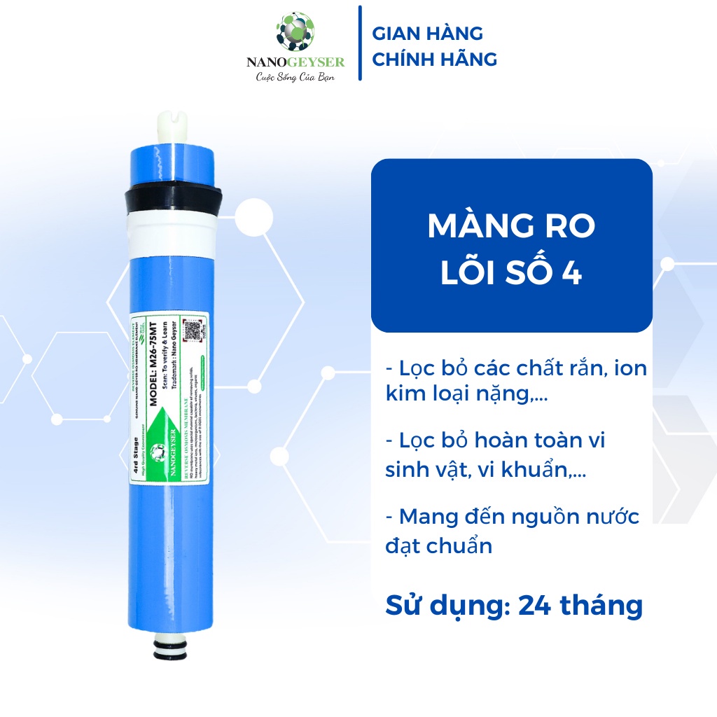 Màng RO, lõi lọc nước số 4 dùng cho các dòng máy RO như Kangaru, Karofi, Sunhouse, Nanogeyser