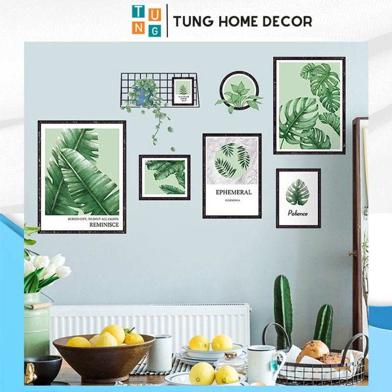 Decal dán tường hàn quốc trang trí phòng ngủ TUNG DECOR QR9124 Khung Ảnh Lá Cây