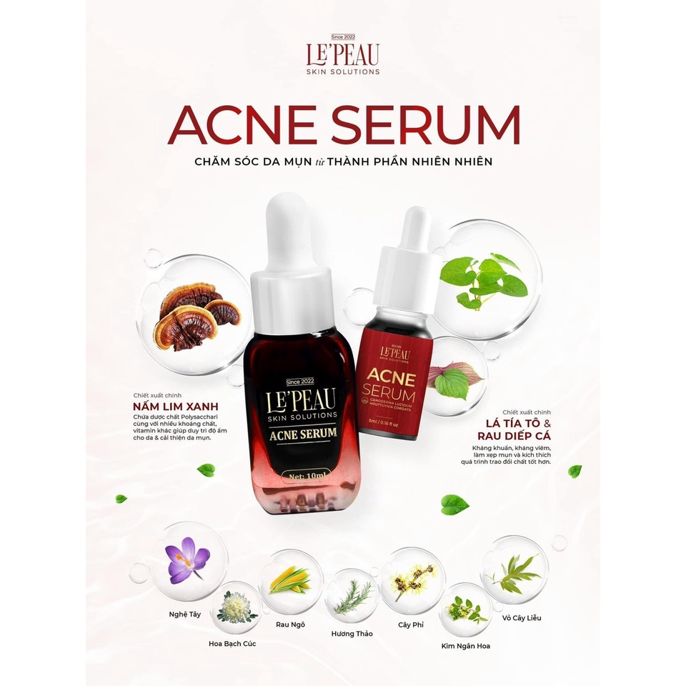 Giảm Mụn Thâm Rỗ Lepeau Acne Serum, Kem Bôi Mụn Trắng Sáng Khô Còi Mụn, Thâm Sau Mụn 5ml
