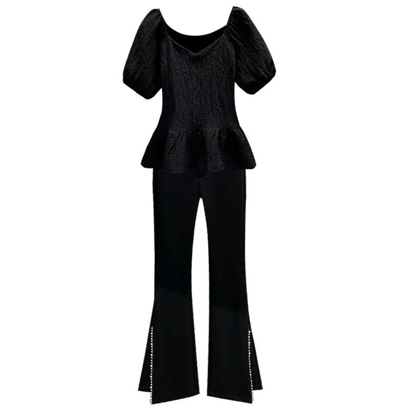 Bộ Áo Thun + Quần Dài Xẻ Tà Dáng Ôm Thời Trang Mùa Hè Hàng Mới 2023 Dành Cho Bạn Nữ