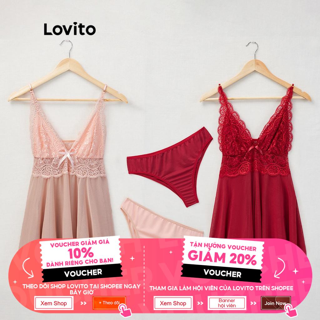 Đồ lót sexy Lovito phối ren lưng cao cổ chữ V sâu L17X059 (màu hồng/ đỏ) | BigBuy360 - bigbuy360.vn