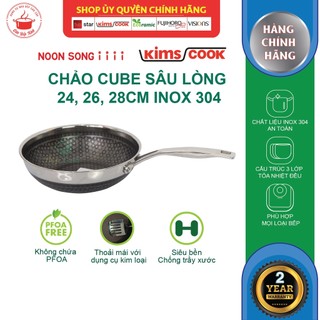 Chảo lòng sâu nắp kính Blackcube  Kims Cook Noon Song chống dính 2 mặt inox 3 lớp đúc liền đáy từ