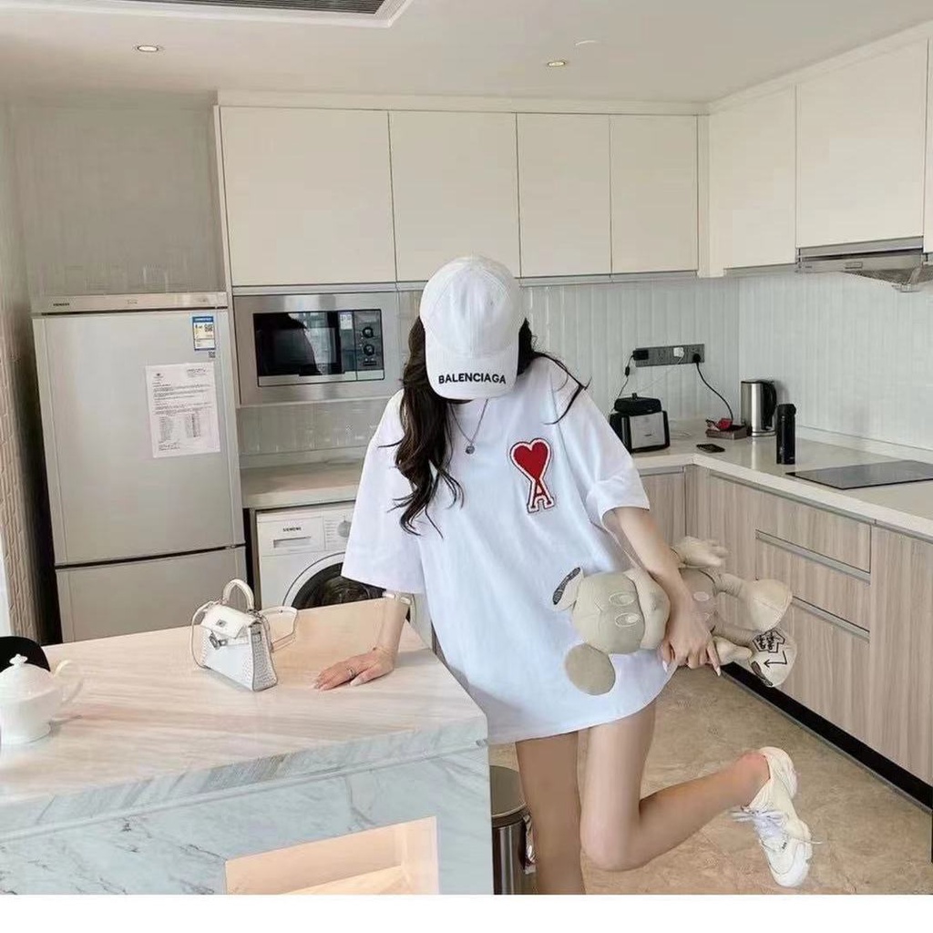 Mới Set Áo Thun Ngắn Tay Thêu Hình Trái Tim + Thẻ Treo Thời Trang Cho Cặp Đôi