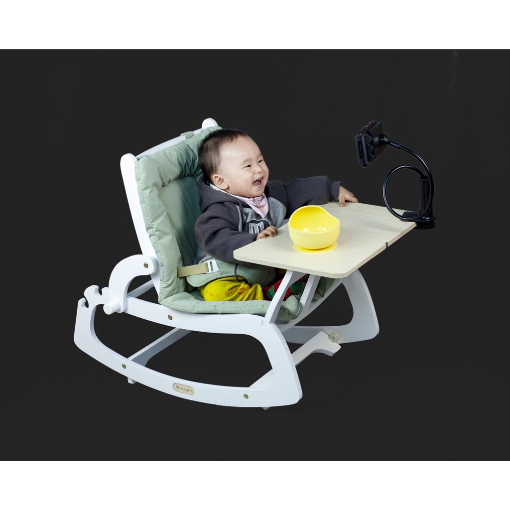 Ghế ăn dặm Manky 2023, tặng kèm kệ treo đồ chơi cho bé