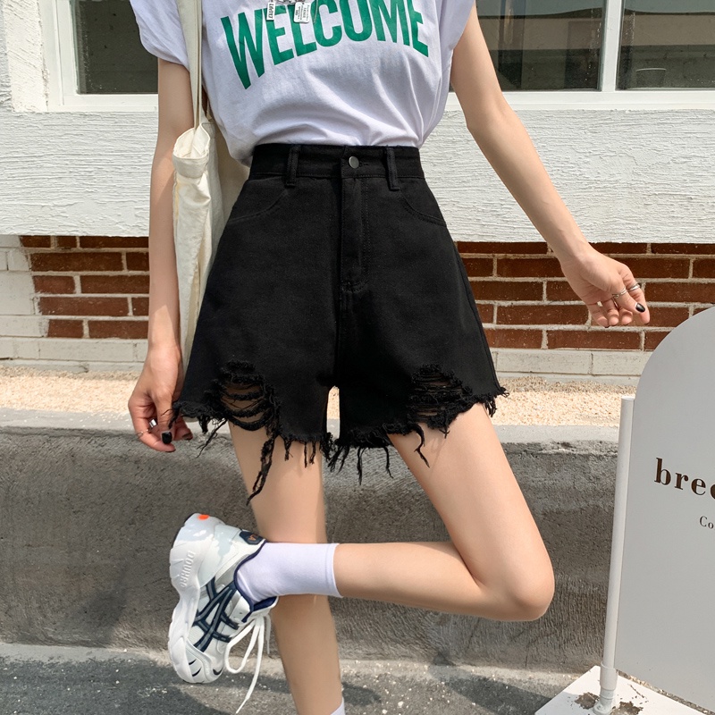 Quần Short denim Màu Đen Lưng Cao Ống Rộng Phong Cách Hàn Quốc Thời Trang Cho Nữ Nevaeh 2023