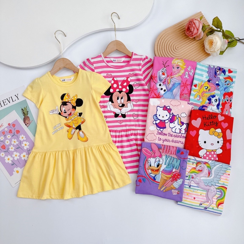 Đầm váy cotton bé gái H.M vải xuất dư mềm mịn size từ 13-32kg