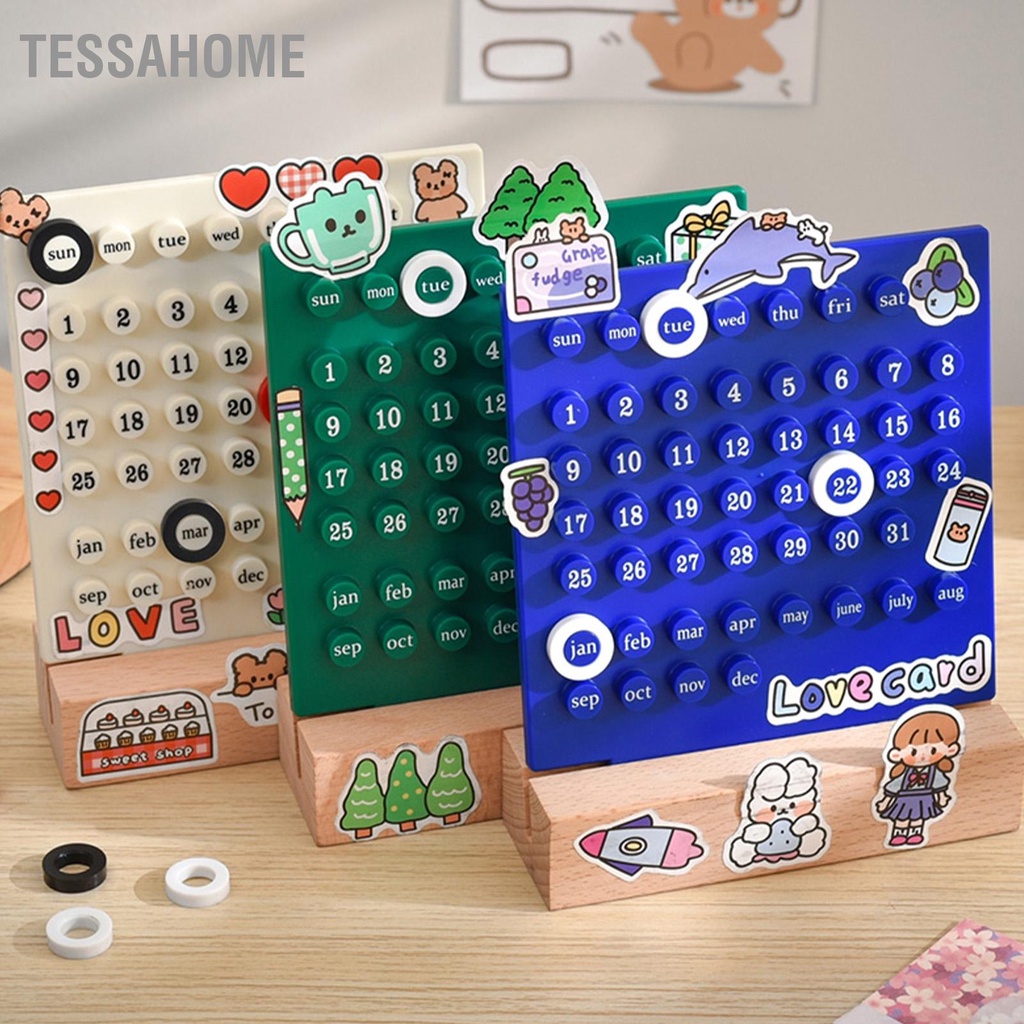 TessaHome Lịch gỗ cho trẻ em Vận hành bằng tay DIY Phát triển kỹ năng lập kế hoạch vạn niên gia đình