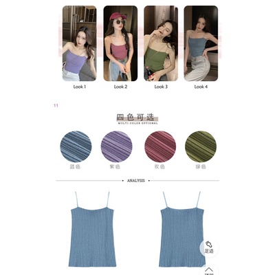 Áo 2 dây bún len sọc croptop MS073