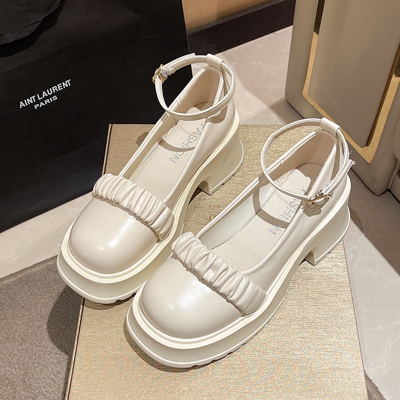 Giày Búp Bê Da PU Mũi Tròn Đế Bằng Mềm Mại Chống Trượt Cài Khóa Thời Trang Cho Nữ