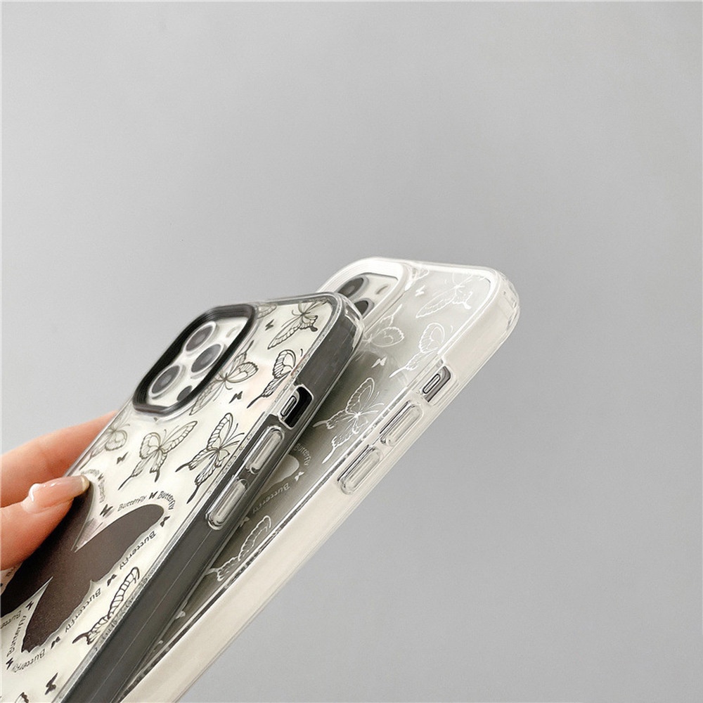 Ốp Điện Thoại TPU Mềm Trong Suốt Chống Sốc Họa Tiết Bướm Đen Cho IPhone 14 13 12 11 Pro Max XS XR 8 7 Plus