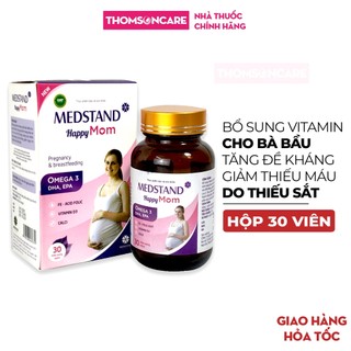 Vitamin tổng hợp cho bà bầu - Medstand Happy Mom bổ sung vitamin, sắt, omega cho mẹ bầu, phụ nữ mang thai - Hộp 30 viên