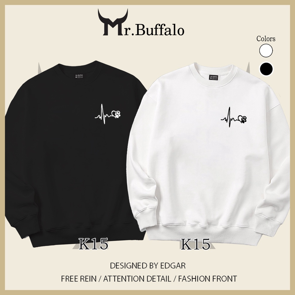 Áo sweater unisex Cặp đôi nhịp tim đơn giản K15 Mr.Buffalo