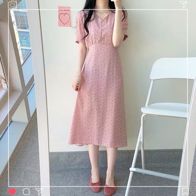 Váy hoa nhí / đầm hoa nhí ulzzang cổ v thắt nơ eo ORDER - kèm ảnh thật