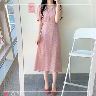 Váy hoa nhí / đầm hoa nhí ulzzang cổ v thắt nơ eo ORDER - kèm ảnh thật