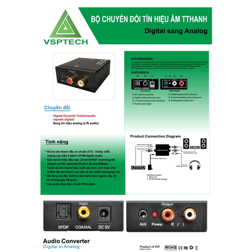 Bộ Chuyển  Optical ra AV AUDIO + Jack3.5  - Hàng chất lượng BH 6 tháng Offline