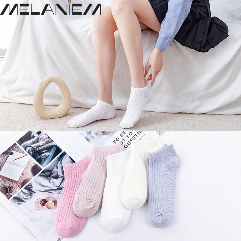 Set 5 Đôi Vớ Thuyền Bằng Cotton Mỏng Nhẹ Thoáng Khí Thoải Mái Chống Trượt Mềm Mại