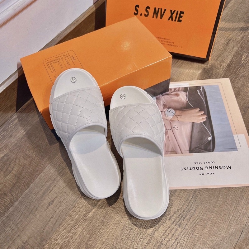 Dép quai ngang trần trám 2 màu siêu sang đế độn 5cm hot 2020