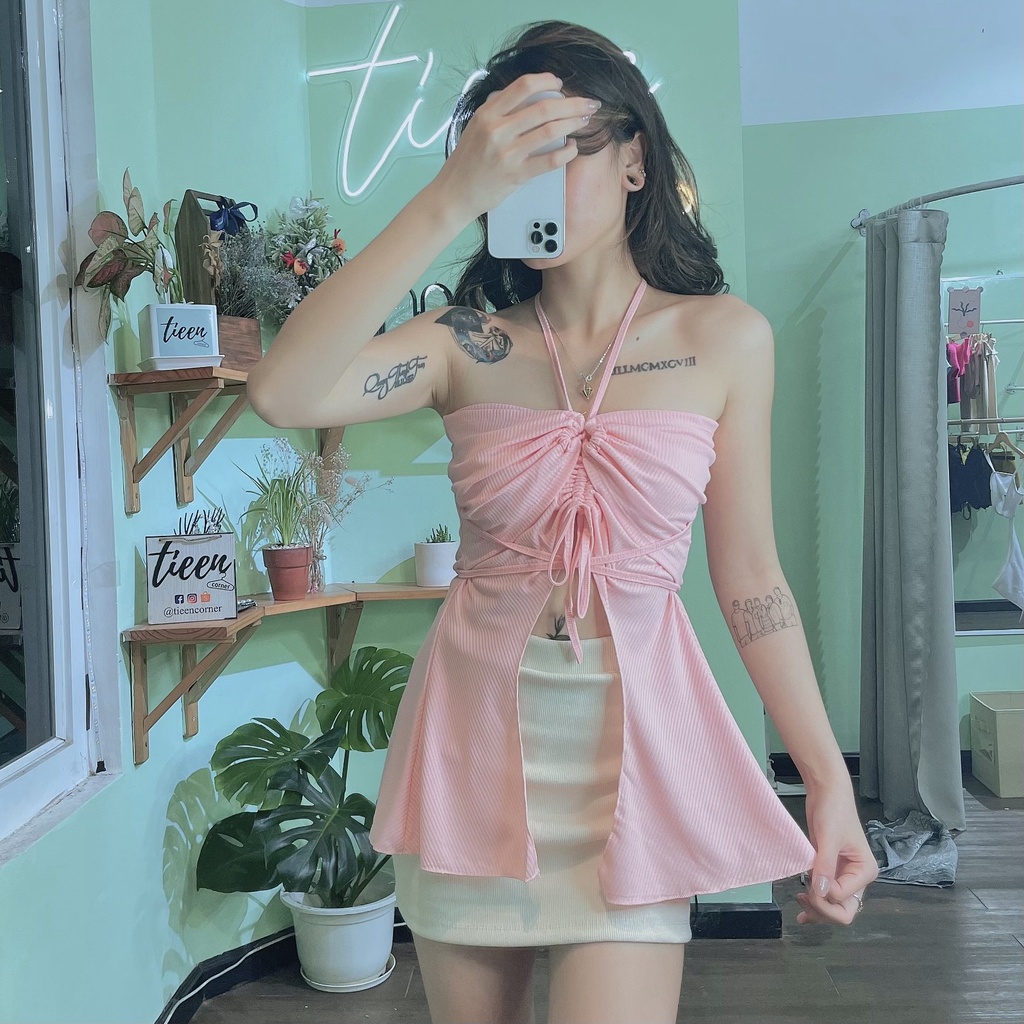 Áo ống kiểu đuôi cá 2 vạt dây rút ngực cột eo siêu hack dáng tieencorner 300 | BigBuy360 - bigbuy360.vn