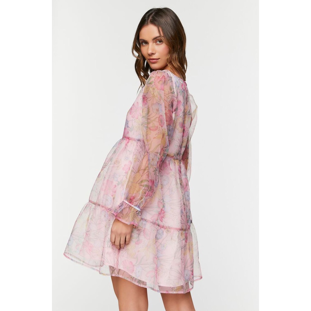 Đầm hoa Babydoll tay bồng - Organza Floral Babydoll Mini Dress