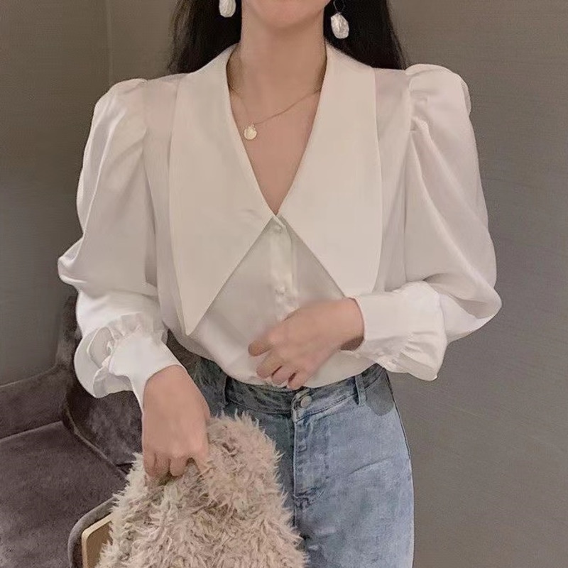 Áo Sơ Mi Nữ Tay Dài Cổ Búp Bê Phong Cách Hàn Quốc Thời Trang