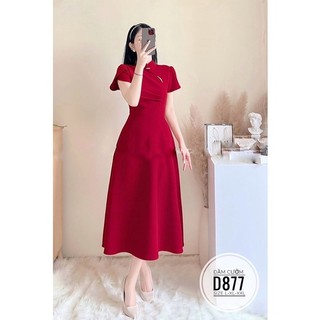 BIGSIZE Đầm đỏ kết cườm D877