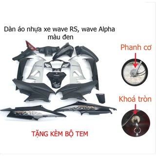 Dàn áo xe Wave RS - alpha - s100, phanh cơ ,khóa tròn, nhựa ABS nguyên sinh màu Đen - Tặng chiếc đồng hồ đo tốc độ