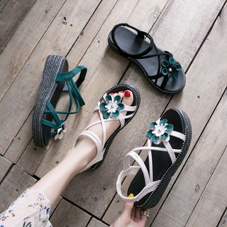 Sandal đế xốp dây chéo đính hoa big size 35-43 - ảnh thật