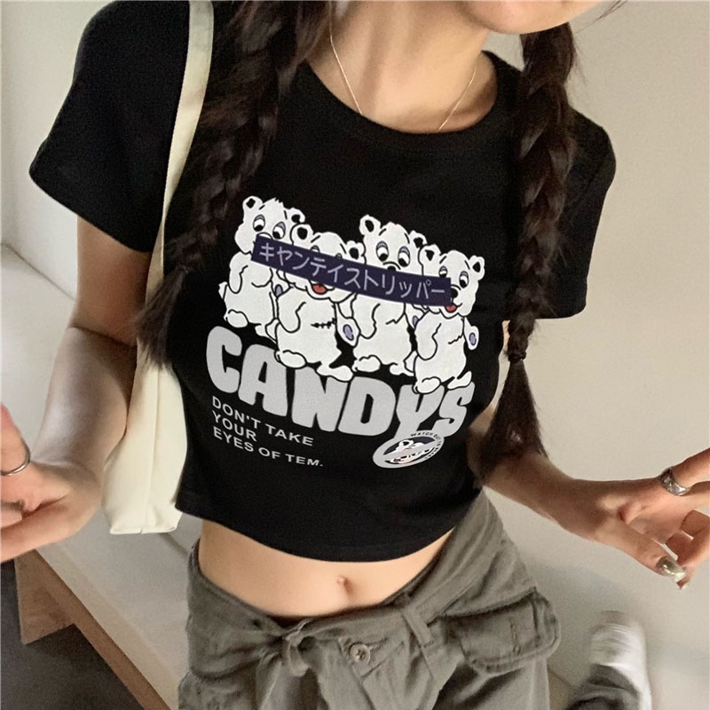 Áo Thun cotton Mỏng Ngắn Tay Cổ Bẻ Lưng Thời Trang Mùa Hè Cho Nữ áo croptop