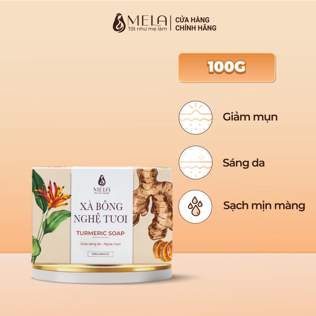 Xà bông thiên nhiên Mela kèm túi lưới tắm tạo bọt 100g tác dụng làm sạch da sáng khỏe, tẩy da chết, thoáng lỗ chân lông