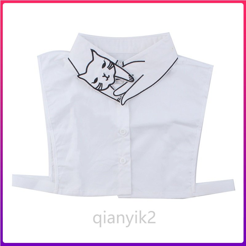 Cổ Áo Sơ Mi Giả Bằng Cotton Thêu Hình Mèo Dễ Thương Có Thể Tháo Rời Cho Nữ