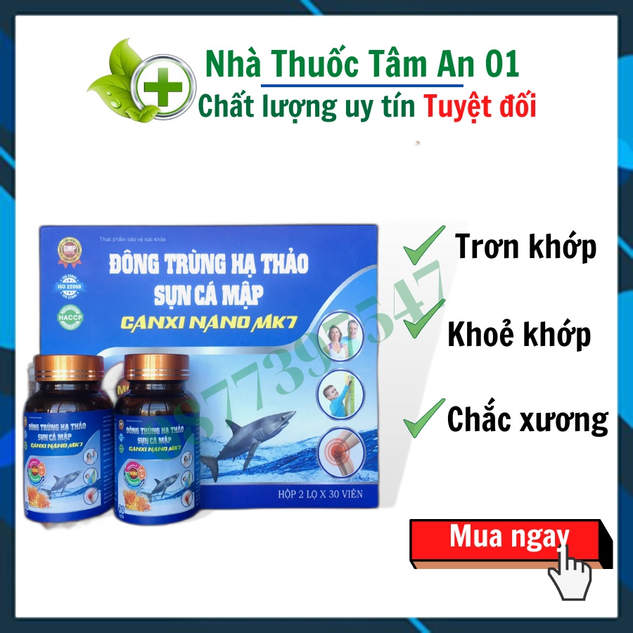 Tạo mô sụn khớp với Viên Uống Sụn Cá Mập canxi nano MK7[ 1 HỘP * 2 LỌ ]-  Hỗ trợ bệnh xương khớp Sụn vi cá mập