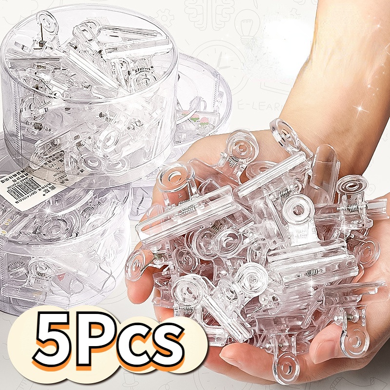 Set 5 Kẹp Giữ Tài Liệu / Giấy Tờ Bằng Acrylic Trong Suốt Đa Năng Tiện Dụng Cho Học Sinh Giá Đỡ