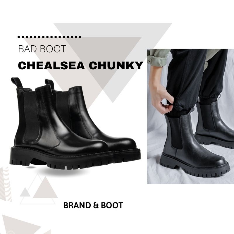 Giày boot nam chunky chelsea boots cổ cao mũi tròn BB03 , giày bốt da cao cổ đế tăng chiều cao 5cm