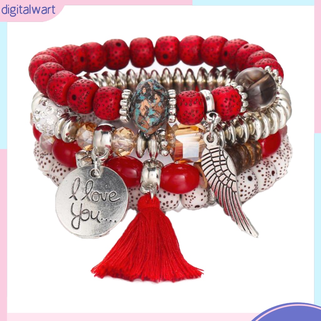 Set 4 Vòng Tay Chuỗi Hạt Nhiều Lớp Phong Cách Bohemian Hiện Đại Cho Nữ