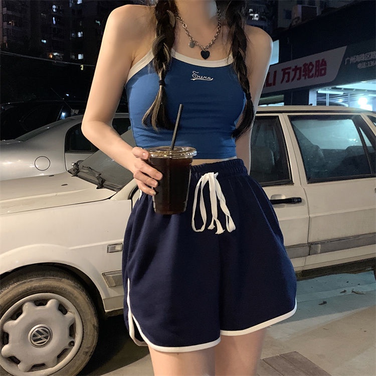 Jiashucheng Quần Short Thể Thao Lưng Cao Dáng Rộng Phối Dây Rút Thời Trang Mùa Hè Cho Nữ