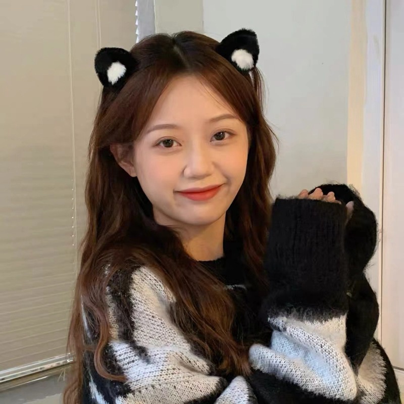 Kẹp Tóc Hình Tai Ếch / Mèo Bằng Lông Nhung Dễ Thương Xinh Xắn