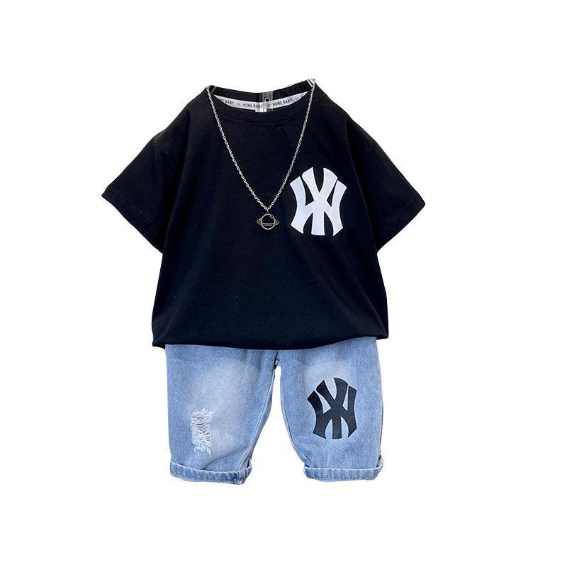 Set Áo Thun Tay Ngắn + Quần Short Denim Mỏng Thời Trang Mùa Hè Hàn Quốc Mới 2023 Cho Bé Trai