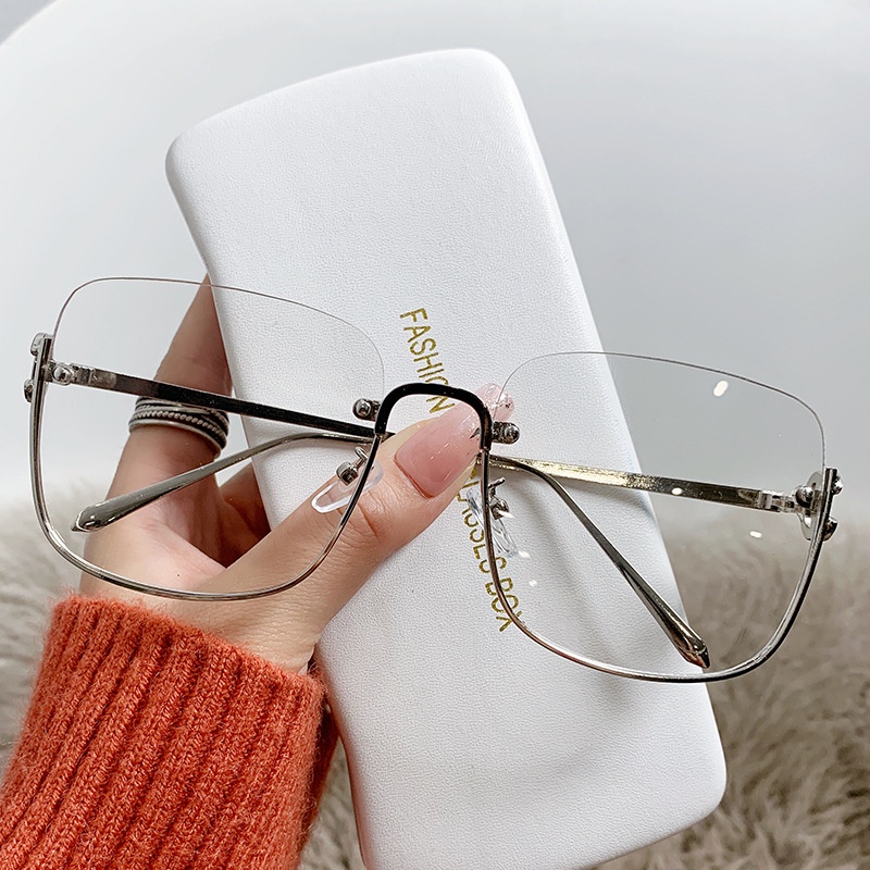 Kính Mát Nửa Gọng Kim Loại Phong Cách Retro Thời Trang Cho Nữ