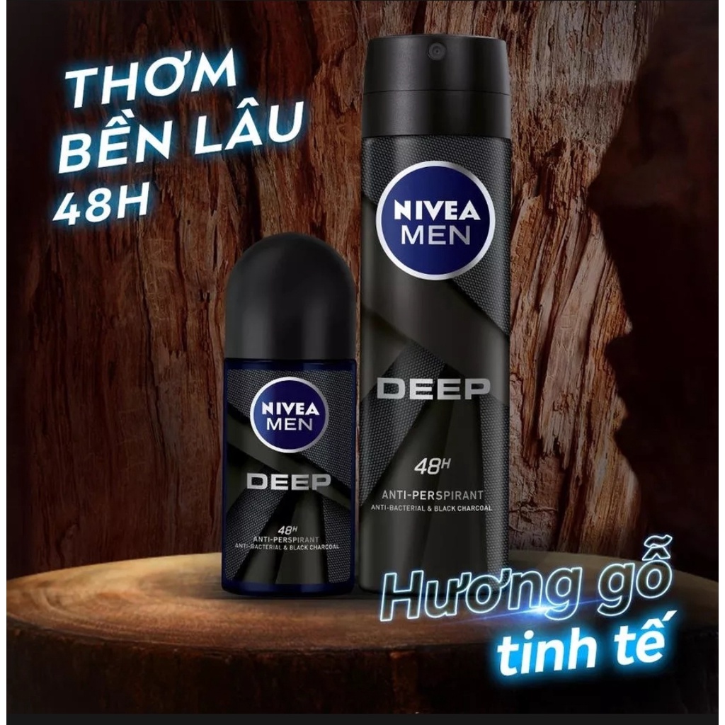 NIVEA Xịt Khử Mùi Cho Nam Nivea Than Hoạt Tính Hương Espresso 150ml Deep Black Car đủ mùi