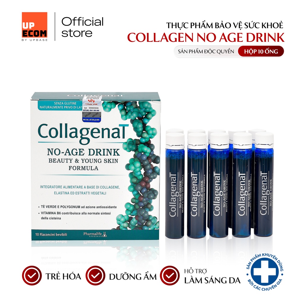 Collagen uống dạng ống Collagen No Age Drink PHARMALIFE - Collagen thủy phân ngăn ngừa quá trình lão hóa hộp 10 Ống